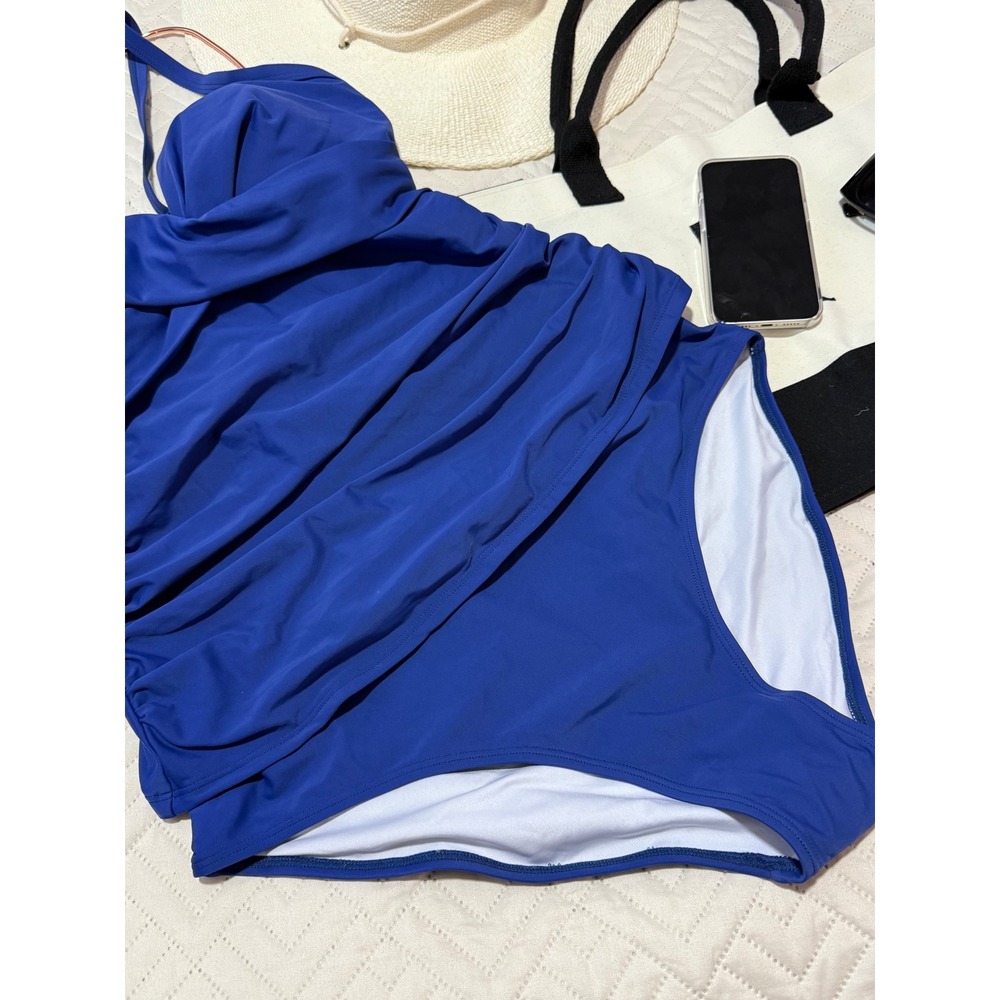 B2prity Women's Ruched Tankini‎ Suimsuits V Neck Wrap Tie Back Two Blue size XL - Picture 10 of 12